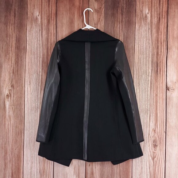 Spanx Womens Small Drape Front Jacket Very Black Convertible Faux Leather 50176R - Picture 8 of 14